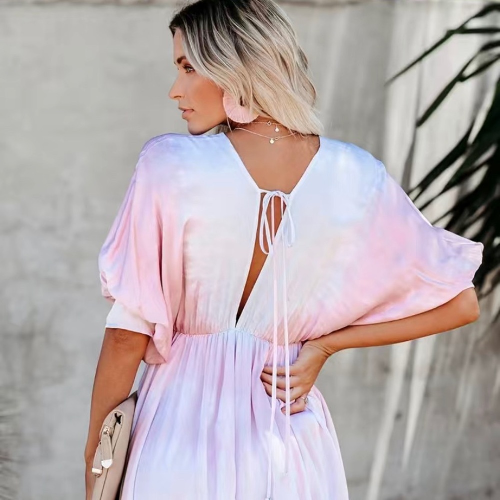 NEW Tie Dye Bat Wing Vneck Vback Dress